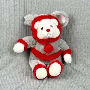 Vintage Plush Creations Gray Mouse Teddy Bear Red Christmas Holiday Costume 17"